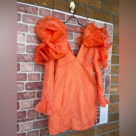 NWT ASOS LUXE Ruffle Shoulder Lace Mini Dress size 6 - Picture 6 of 14